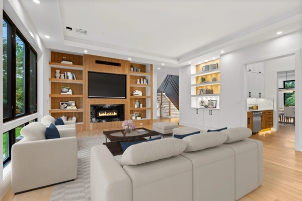 Virtually staged living room with added furniture and decor