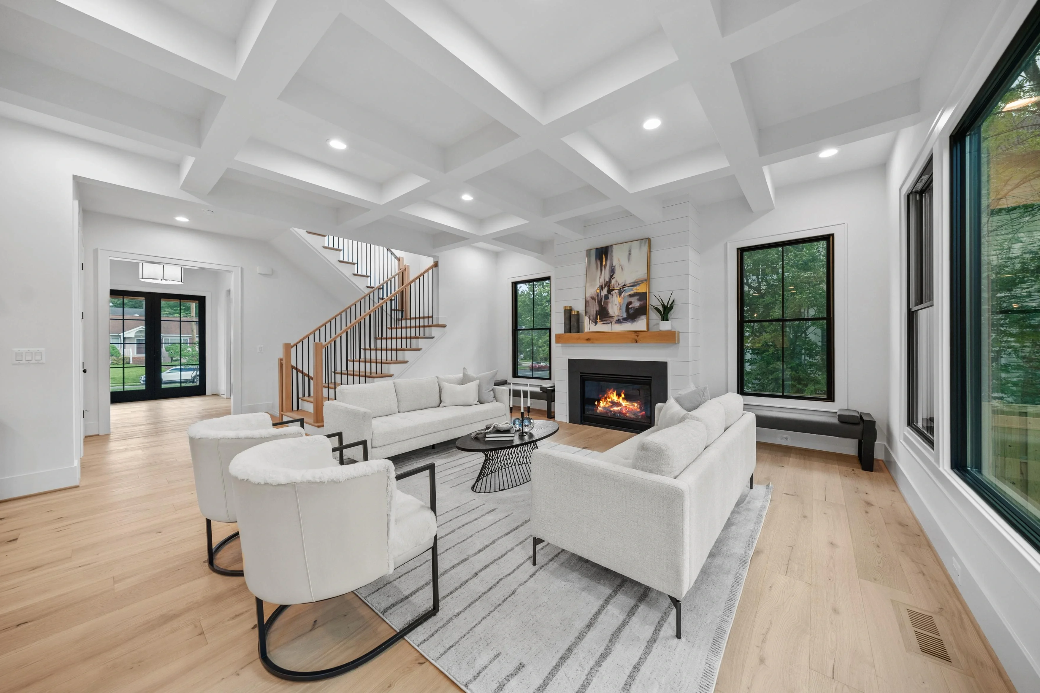 Professionally staged and photographed living room with modern furnishings for a real estate listing in Arlington Virginia