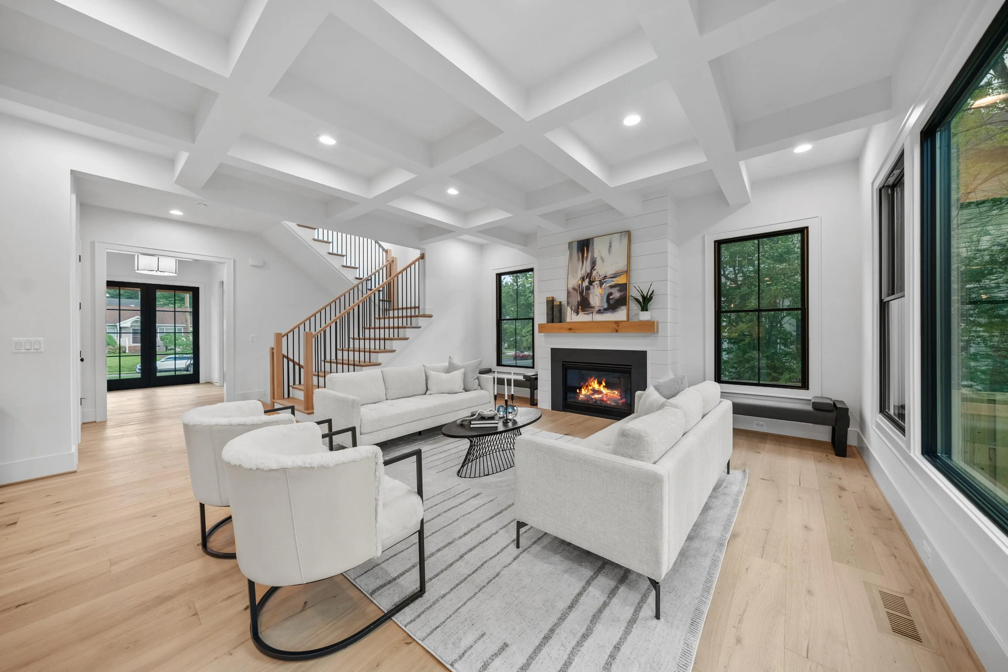 Professionally staged and photographed living room with modern furnishings for a real estate listing in Arlington Virginia