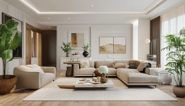 A beautifully digitally staged living room showcasing modern furniture