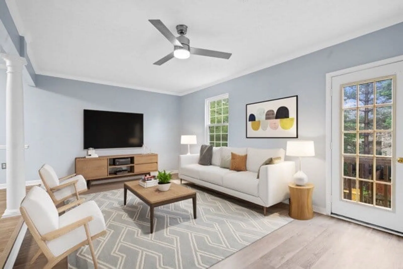 Before and after comparison of a virtually staged room