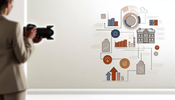 minimalistic and schematic website hero image for real estate photography company for best marketing and sales