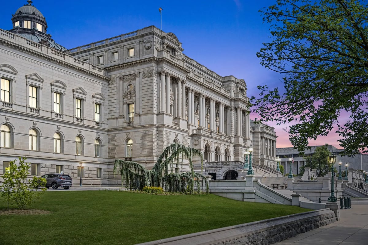 Twilight real estate photography in Washington DC – Library of Congress exterior with evening sky
