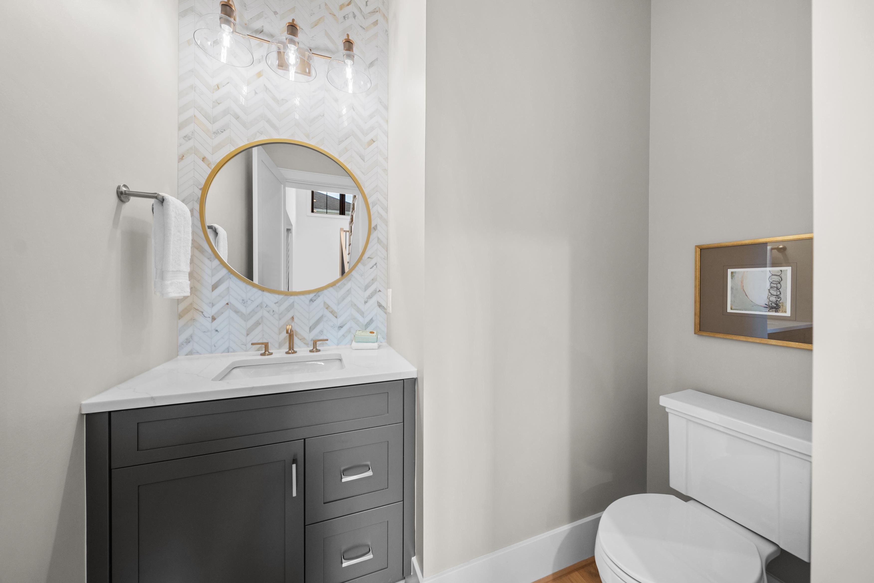 Elegant bathroom in luxury developer home, Arlington VA