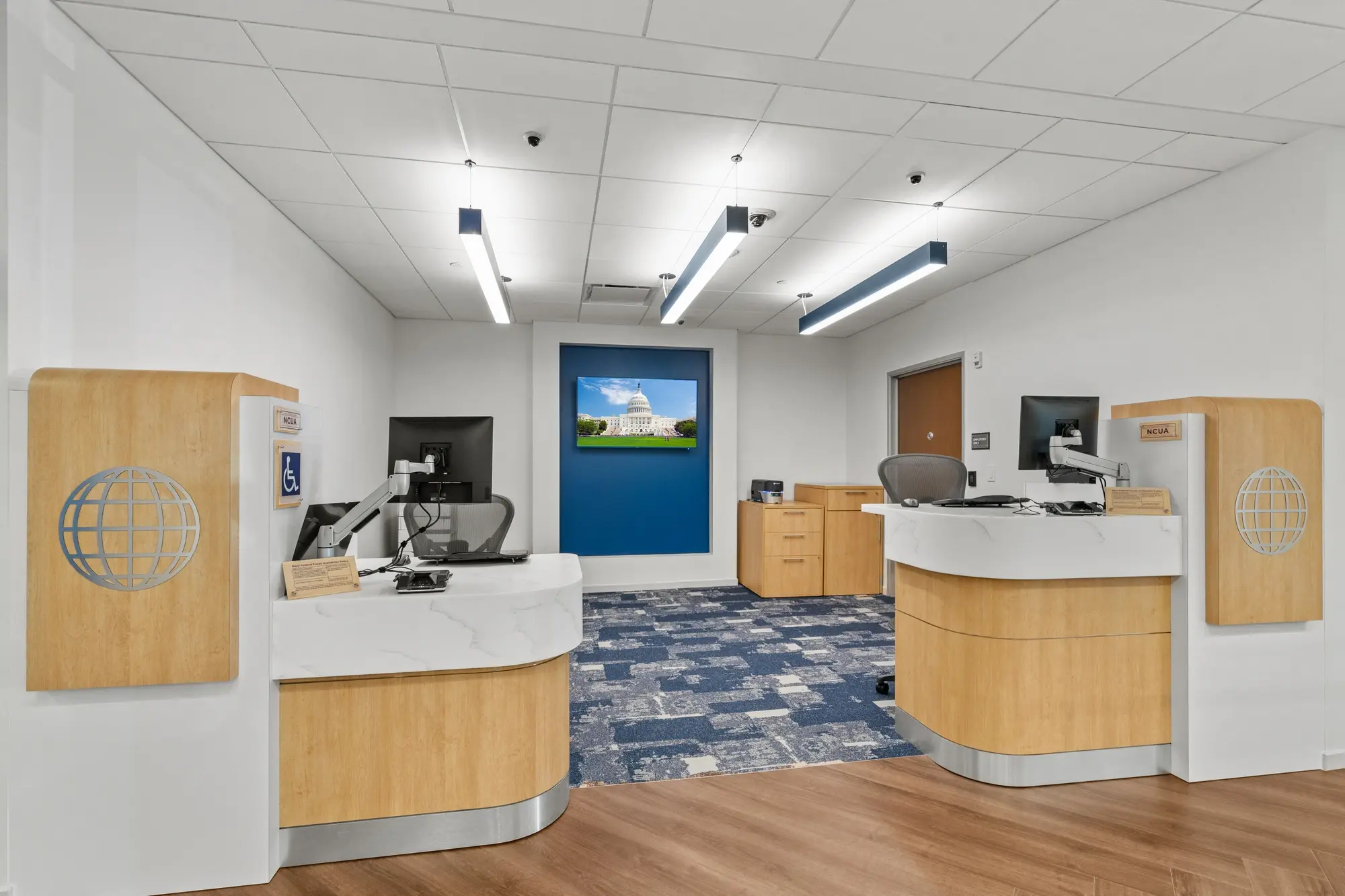 Open-plan bank office interior for Navy Federal Credit Union, Washington DC