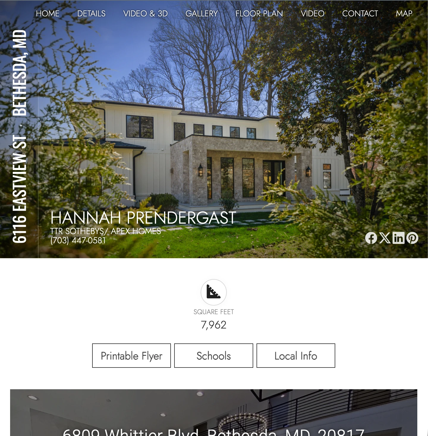 Single property website for 6116 Eastview St new construction in Bethesda MD by Umedia — HDR photos, 3D Matterport tour, floor plans, and video in one branded link