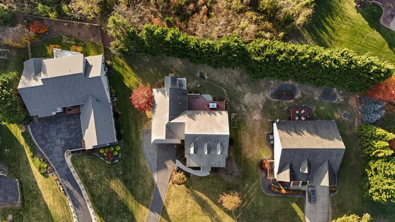 Top-down aerial view showing property boundaries and lot