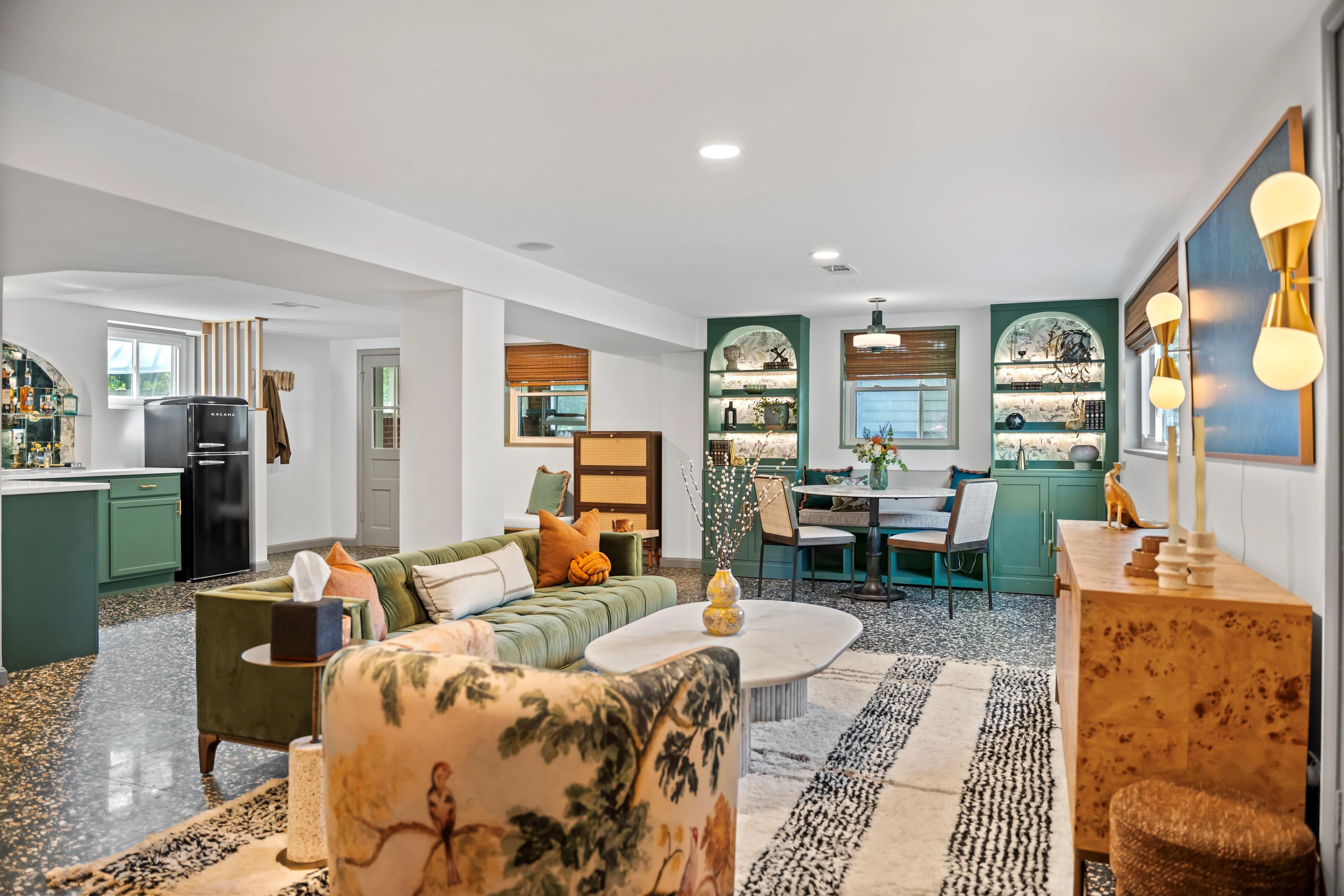 Eclectic furnished living room with designer decor