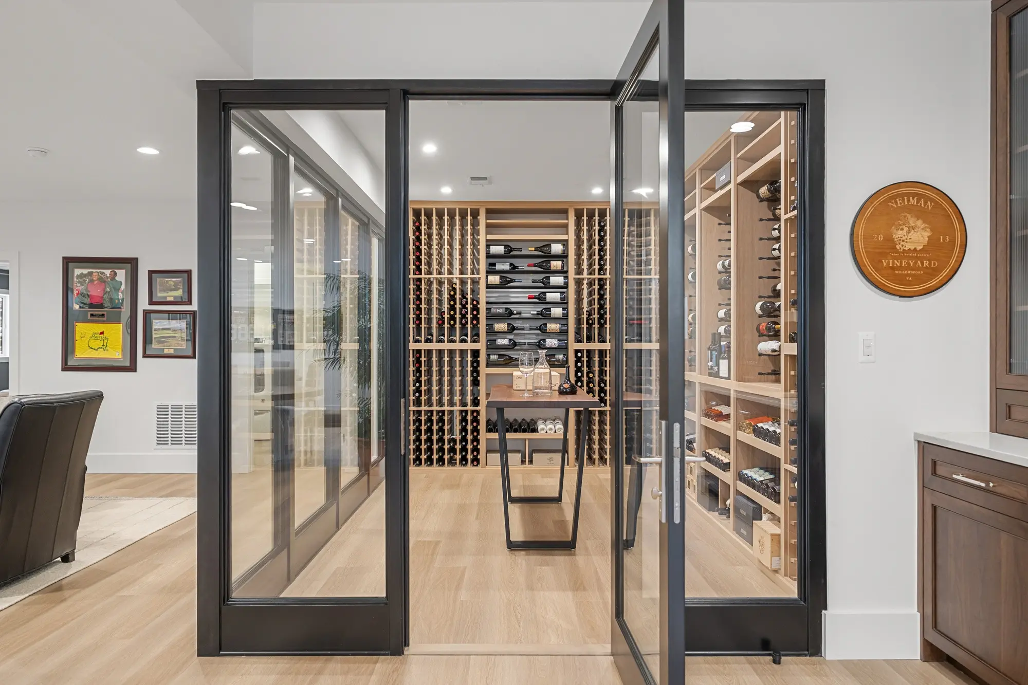 Finished lower level entertainment room with wet bar