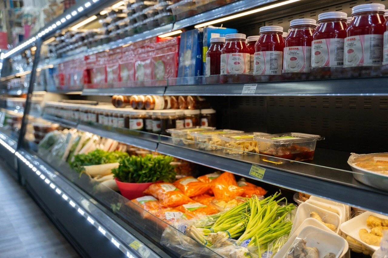 Grocery store photography — fresh produce and refrigerated display