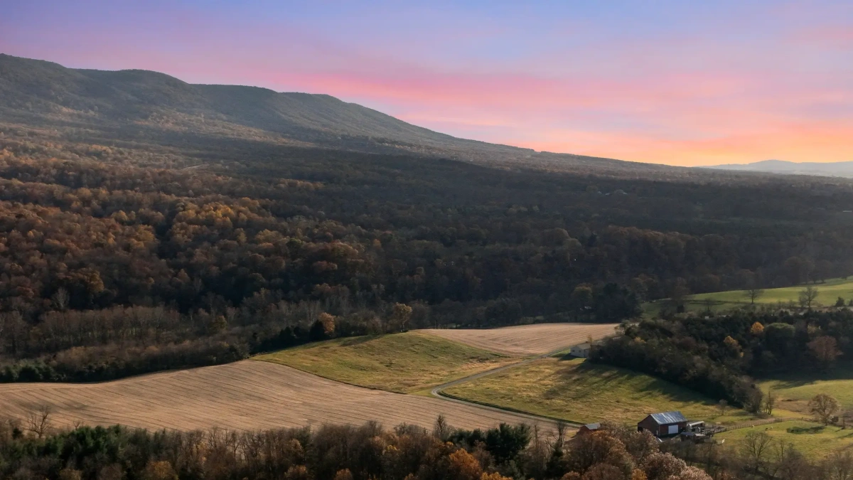 Aerial drone view of Edinburg, VA rental property